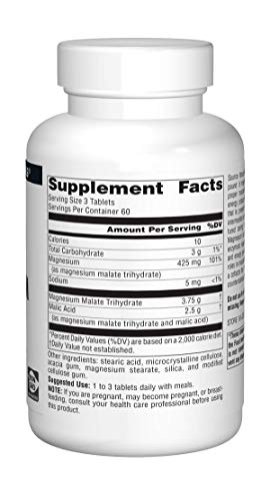Foto 4 pulgar | Supplement Source Naturals, Malato De Magnesio, 3750 Mg, 180 Tabletas - Venta Internacional.