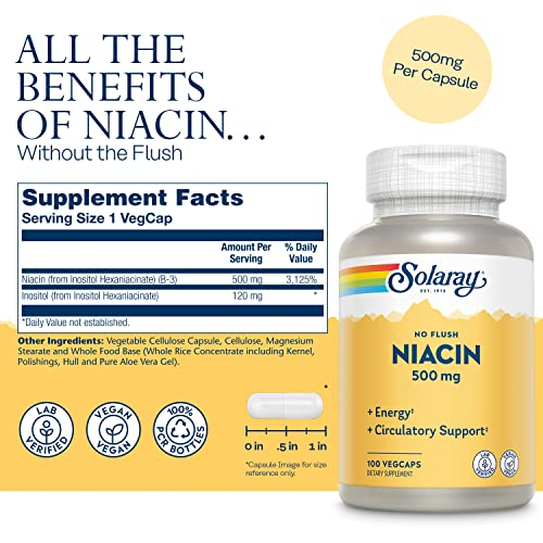 Foto 4 pulgar | Suplemento Solaray Niacin No Flush, 500 Mg, 100 Cápsulas Vegetales - Venta Internacional.