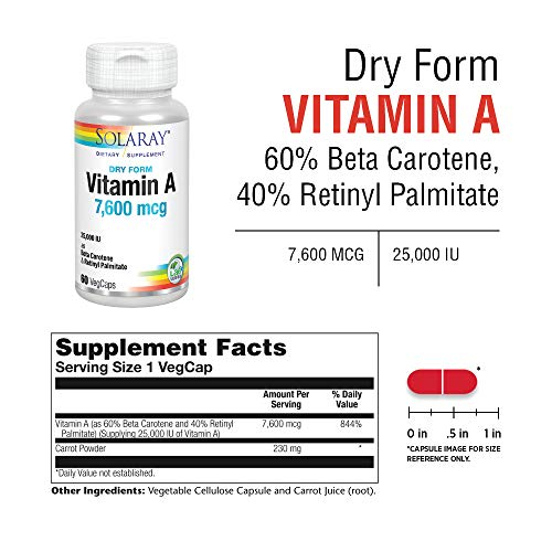 Foto 3 pulgar | Suplemento De Vitamina A Solaray Dry Form, 25 000 Ui, 60 Cápsulas Vegetales - Venta Internacional.