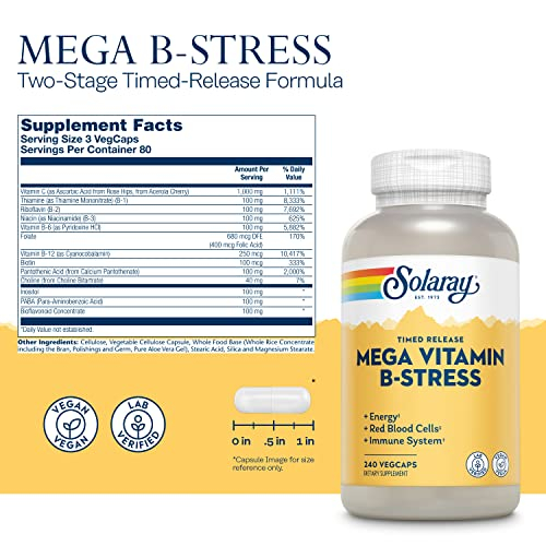 Foto 3 pulgar | Suplemento Solaray Mega Vitamina B Stress De Liberación Prolongada, 240 Unidades - Venta Internacional