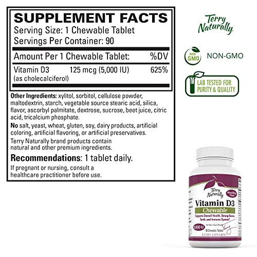 Foto 4 pulgar | Suplemento Terry Naturally de Vitamina D3 5000 UI 180 Comprimidos - Venta Internacional