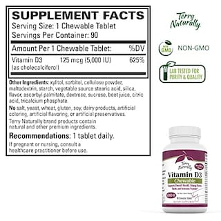 Foto 3 | Suplemento Terry Naturally de Vitamina D3 5000 UI 180 Comprimidos - Venta Internacional