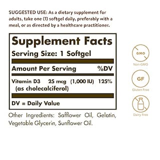 Foto 2 | Suplemento Solgar De Vitamina D3 25 Mcg (1000 Ui) 100 Tabletas - Venta Internacional.