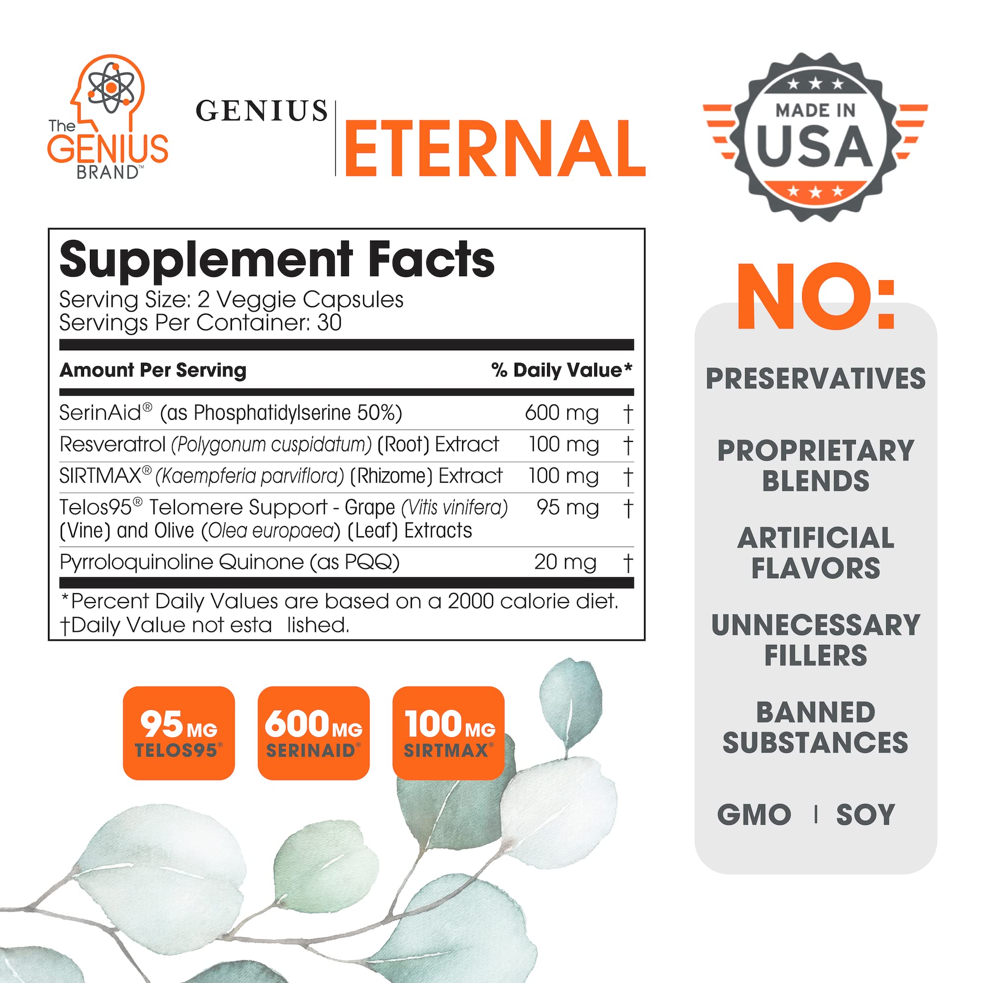 Foto 3 pulgar | Cápsulas Antienvejecimiento De Telómeros Supplement Genius Eternal - Venta Internacional.