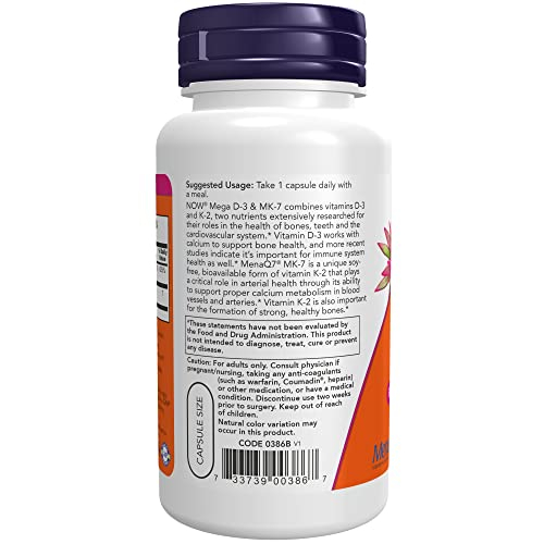 Foto 4 pulgar | Suplemento Now Mega D-3 Y Mk-7 5000 Ui/180 Mcg 120 Cápsulas - Venta Internacional.
