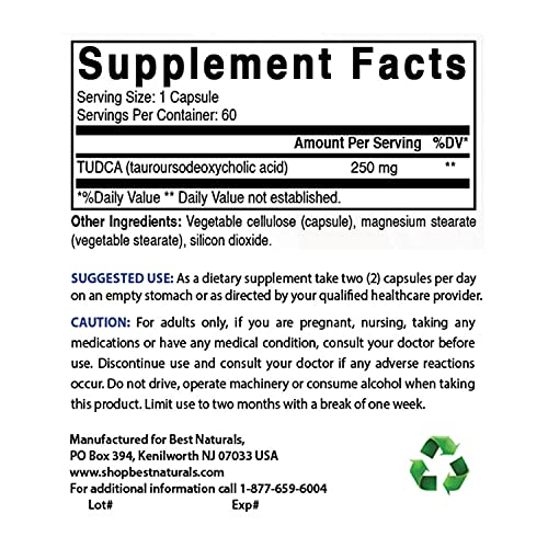 Foto 3 pulgar | Suplemento Best Naturals Tudca 250 Mg Tauroursodesoxicólico Ac - Venta Internacional.