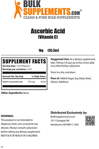 Foto 2 | Suplemento De Vitamina C Bulksupplements.com Ácido Ascórbico 1 Kg - Venta Internacional.