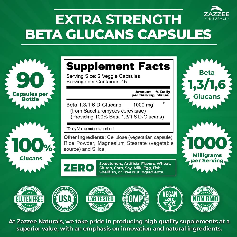 Foto 4 pulgar | Suplemento Zazzee Extra Strength Beta Glucans 1000 Mg - Venta Internacional.