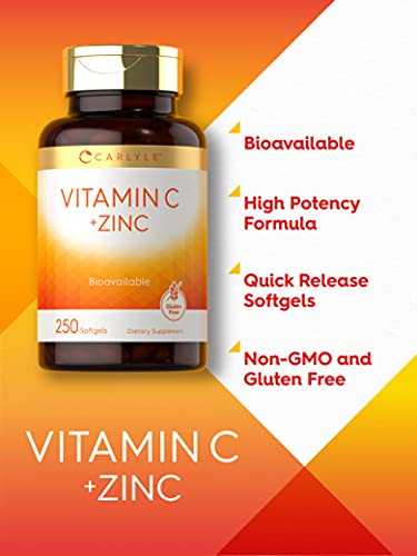Foto 4 pulgar | Complemente La Vitamina C De Carlyle Con Zinc 250 Cápsulas Blandas - Venta Internacional.