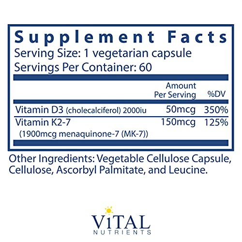 Foto 2 | Suplemento De Vitamina K2-7 + D3 De Vital Nutrients, 60 Cápsulas - Venta Internacional.