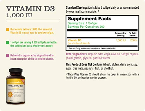 Foto 3 pulgar | Suplemento De Vitamina D3 De Naturewise, 1000 Ui, 25 Mcg, Suministro Para 1 Año - Venta Internacional.