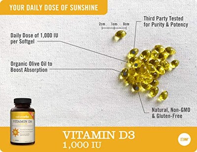 Foto 3 | Suplemento De Vitamina D3 De Naturewise, 1000 Ui, 25 Mcg, Suministro Para 1 Año - Venta Internacional.