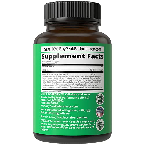 Foto 4 pulgar | Suplemento Peak Performance, Alimentos Integrales Crudos, Manganeso, 30 Cápsulas - Venta Internacional.