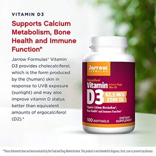Foto 3 | Suplemento Jarrow Formulas Con Vitamina D3, 2500 Ui, Cápsulas Blandas, 100 - Venta Internacional.