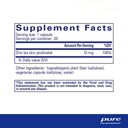 Foto 3 pulgar | Suplemento De Zinc Pure Encapsulations De 15 Mg Con 30 Cápsulas - Venta Internacional.