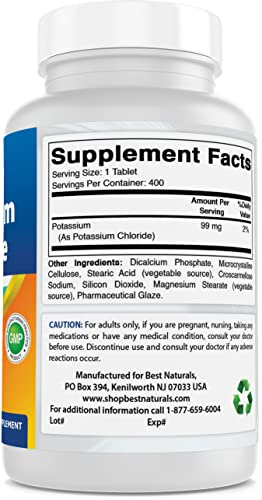 Foto 5 pulgar | Suplemento Best Naturals De Cloruro De Potasio 99 Mg 400 Comprimidos - Venta Internacional.