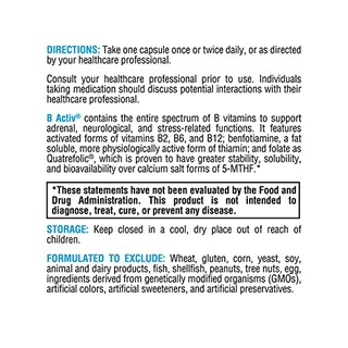 Foto 3 | Suplemento Del Complejo De Vitamina B Xymogen B Activ 90 Cápsulas - Venta Internacional.