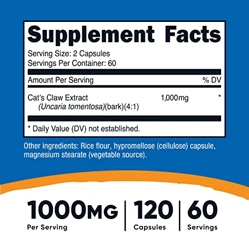 Foto 3 pulgar | Suplemento Nutricost Uña De Gato 1000 Mg 120 Cápsulas - Venta Internacional.