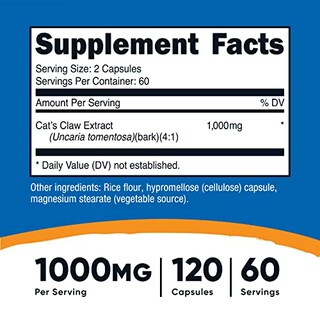 Foto 2 | Suplemento Nutricost Uña De Gato 1000 Mg 120 Cápsulas - Venta Internacional.