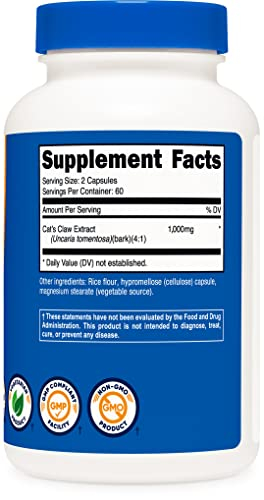 Foto 5 pulgar | Suplemento Nutricost Uña De Gato 1000 Mg 120 Cápsulas - Venta Internacional.