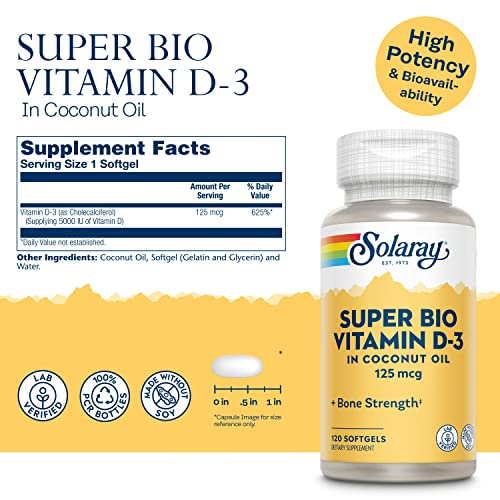 Foto 4 pulgar | Suplemento De Vitamina D-3 Solaray Super Bio 120 Cápsulas Blandas - Venta Internacional.
