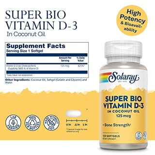 Foto 3 | Suplemento De Vitamina D-3 Solaray Super Bio 120 Cápsulas Blandas - Venta Internacional.