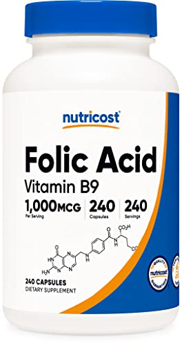 Foto 2 pulgar | Suplemento Nutricost De Ácido Fólico (vitamina B9) 1000 Mcg 240 Cápsulas - Venta Internacional.