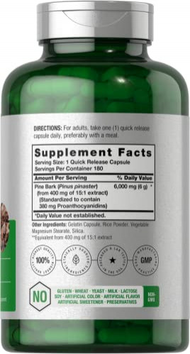 Foto 3 pulgar | Suplemento De Extracto De Corteza De Pino Horbaach 6000 Mg 180 Cápsulas - Venta Internacional.