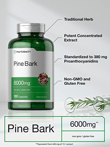 Foto 5 pulgar | Suplemento De Extracto De Corteza De Pino Horbaach 6000 Mg 180 Cápsulas - Venta Internacional.