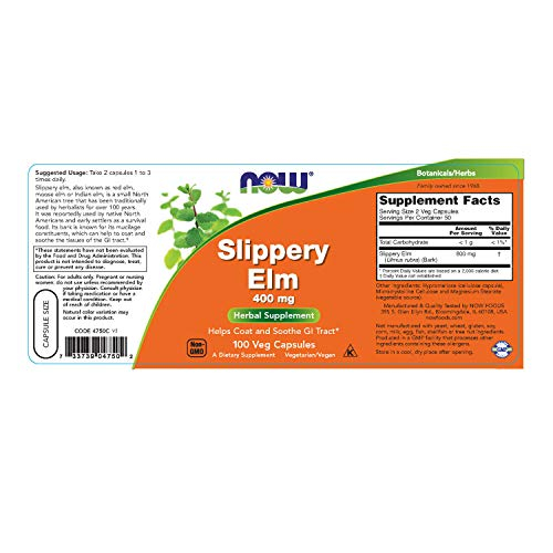 Foto 3 pulgar | Suplemento Now Slippery Elm (ulmus Rubra) 400 Mg 100 Cápsulas - Venta Internacional.