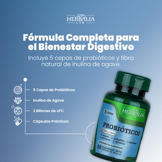 Foto 7 | Fórmula Única De Probióticos + Fibra: 5 Cepas Potentes, Inulina De Agave - Herbalia Labs