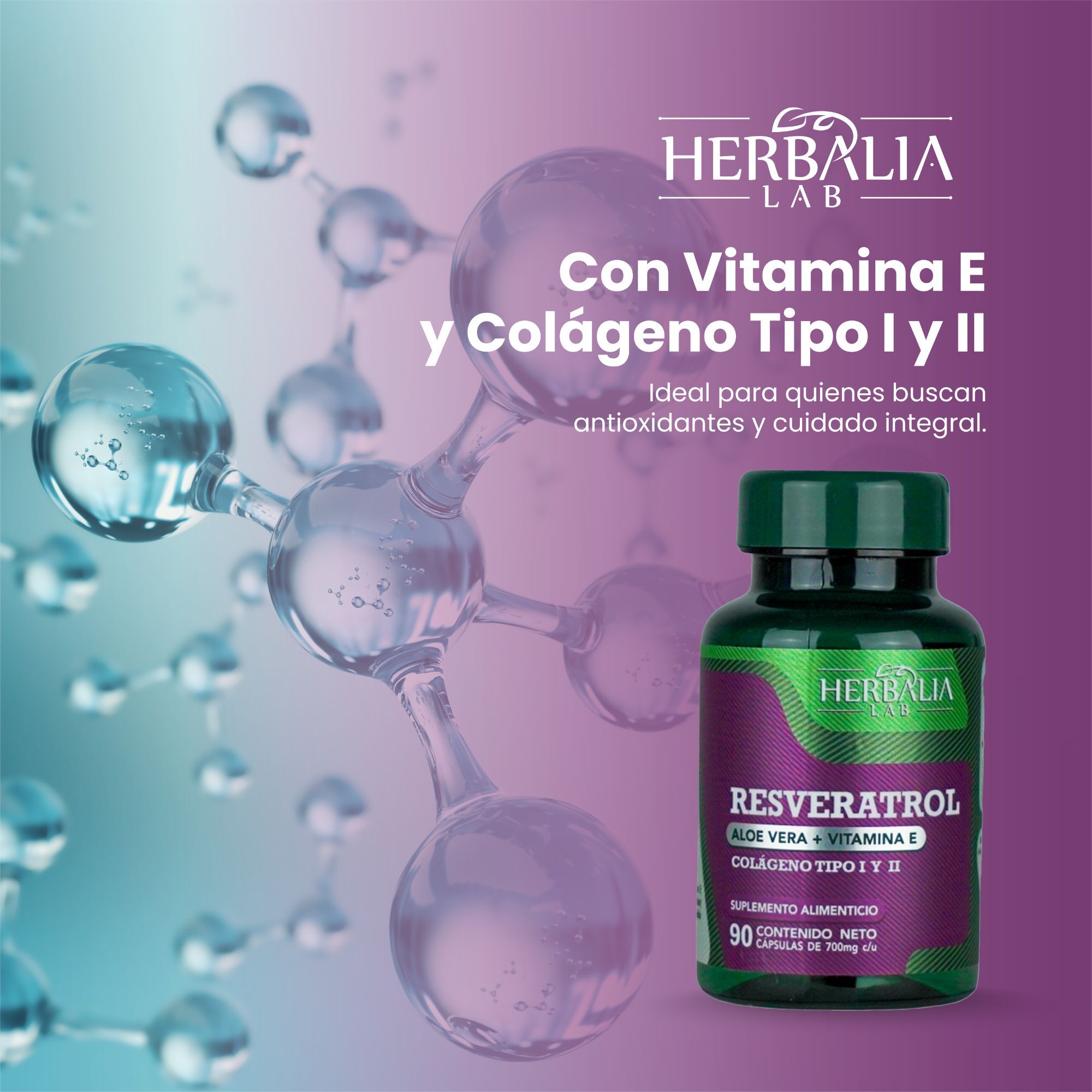 Foto 5 pulgar | Suplemento Alimenticio Herbalia Lab Resveratrol 500mg con Vitamina E y Colágeno Antioxidante Superior para Salud y Piel