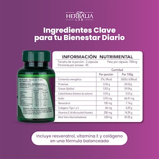 Foto 5 | Suplemento Alimenticio Herbalia Lab Resveratrol 500mg con Vitamina E y Colágeno Antioxidante Superior para Salud y Piel