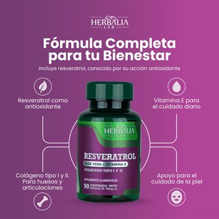 Foto 8 | Suplemento Alimenticio Herbalia Lab Resveratrol 500mg con Vitamina E y Colágeno Antioxidante Superior para Salud y Piel