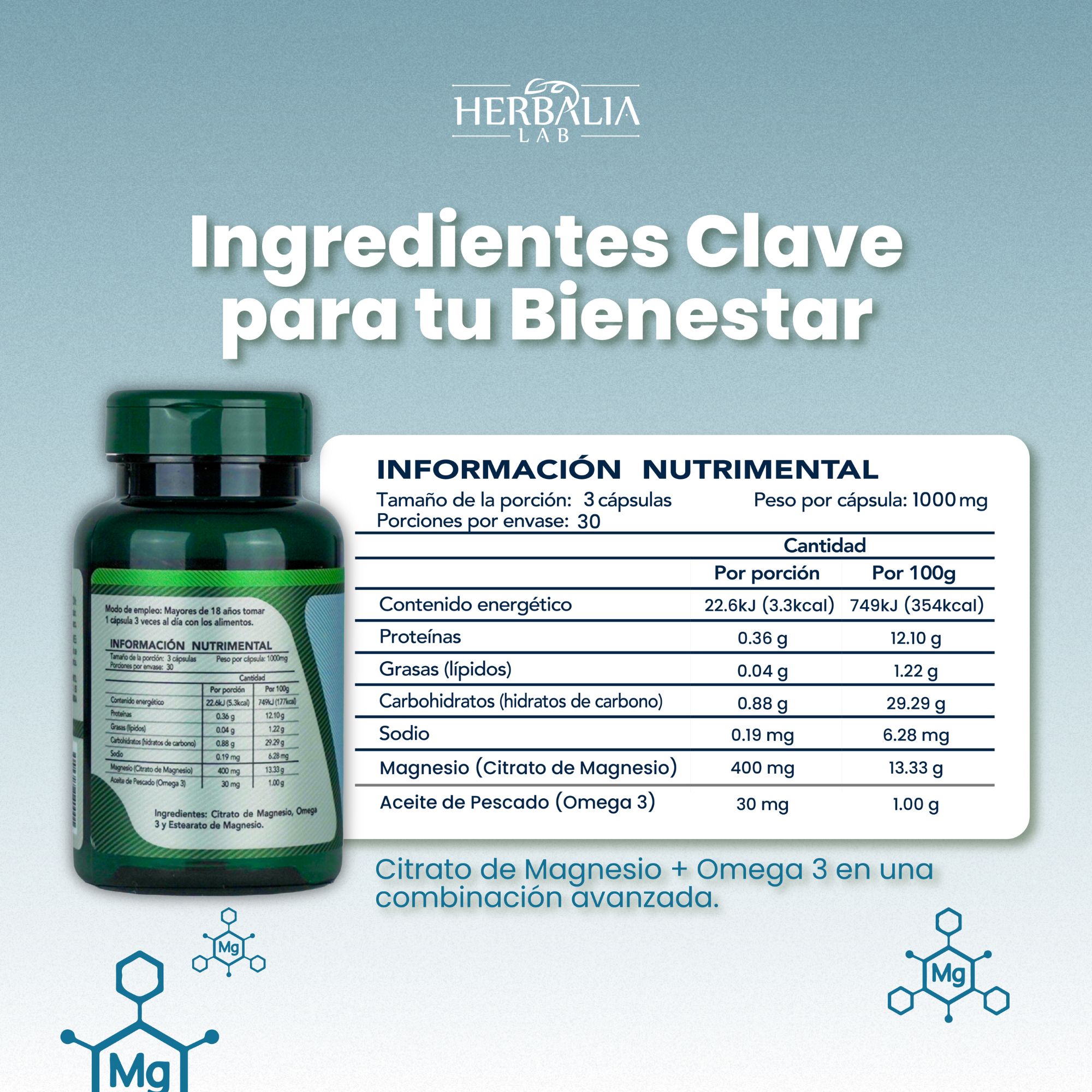 Foto 5 pulgar | Citrato De Magnesio 500 Mg Con Omega 3 De Herbalia Lab