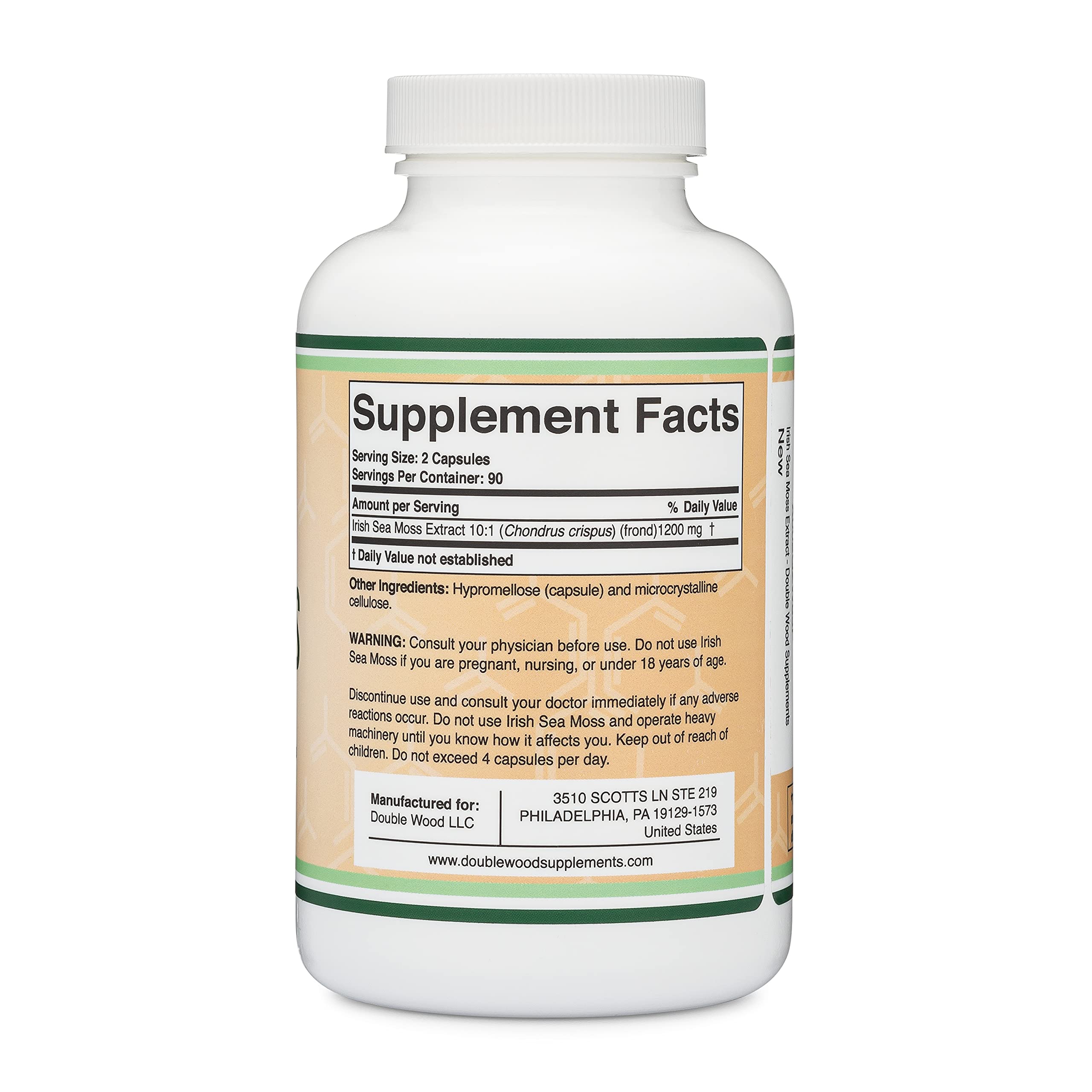 Foto 3 pulgar | Suplemento Double Wood Irish Sea Moss En Cápsulas 180 X 1200 Mg - Venta Internacional.
