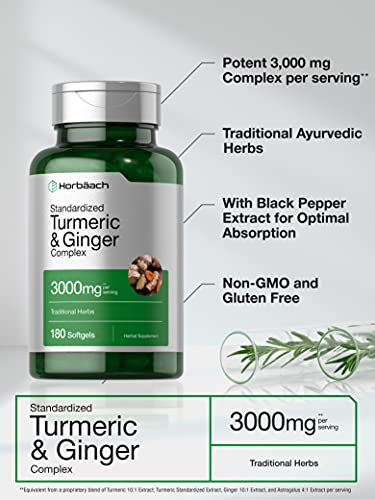 Foto 4 pulgar | Suplemento Horbaach Cúrcuma y Jengibre 3000 mg 180 Cápsulas Blandas - Venta Internacional