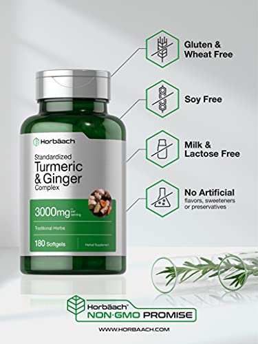 Foto 5 pulgar | Suplemento Horbaach Cúrcuma y Jengibre 3000 mg 180 Cápsulas Blandas - Venta Internacional