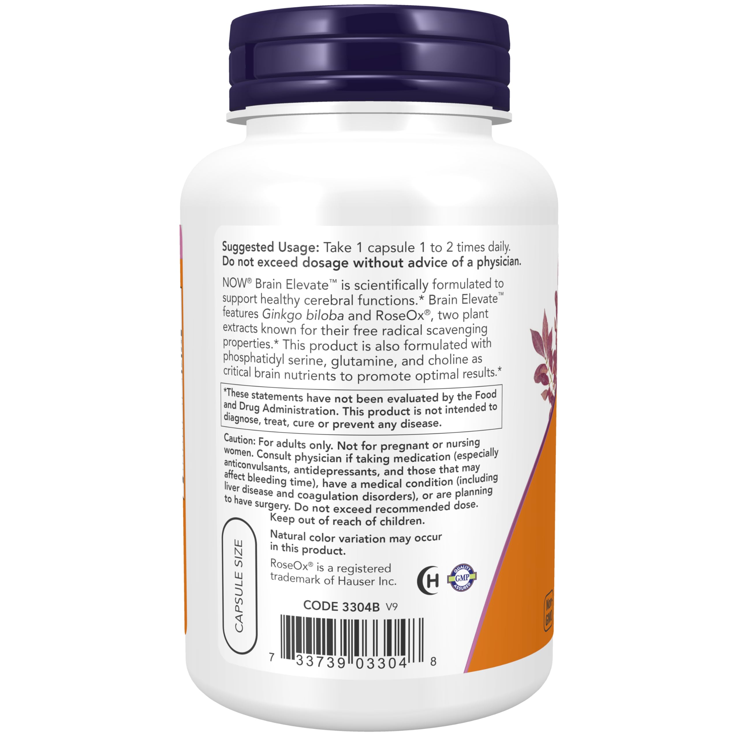 Foto 4 pulgar | Supplement Now Brain Elevate 120 Cápsulas Vegetarianas - Venta Internacional