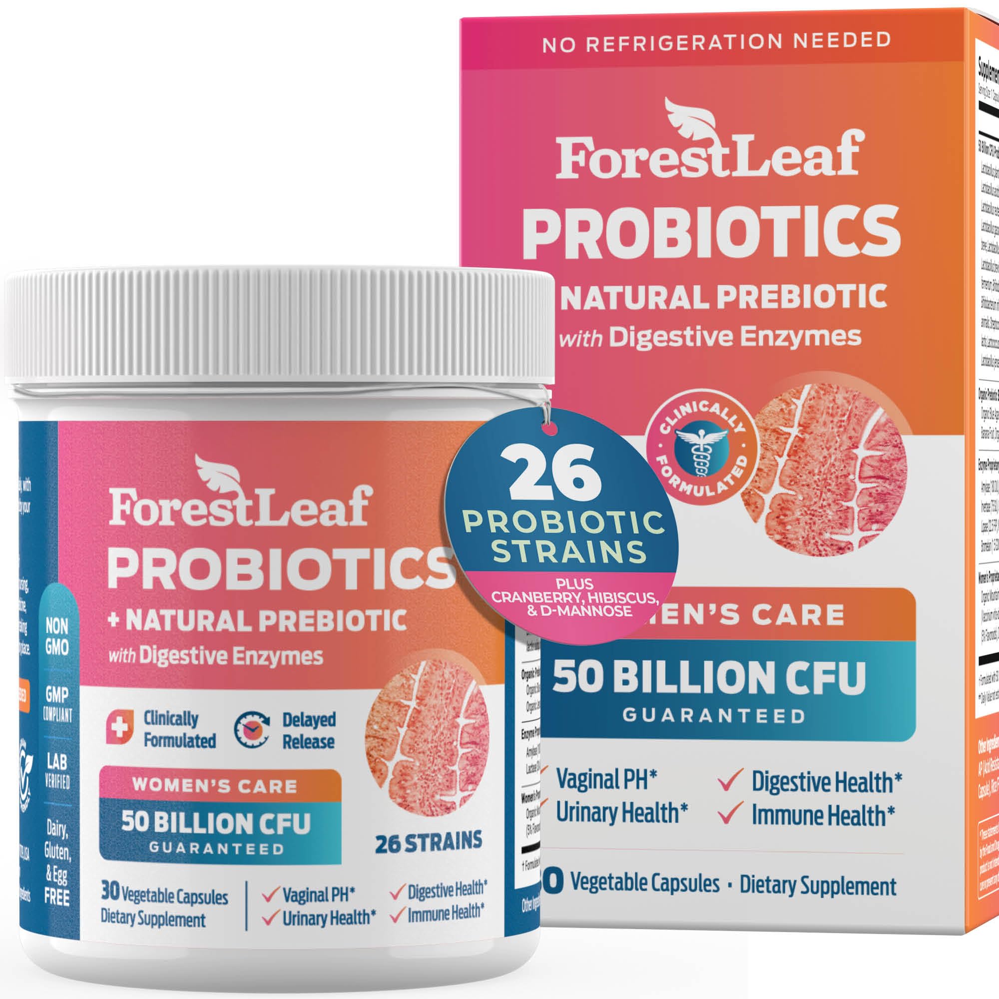 Suplemento Probiótico Forestleaf Para Mujer, 50 Mil Millones De Cfu, 30 Cápsulas - Venta Internacional.