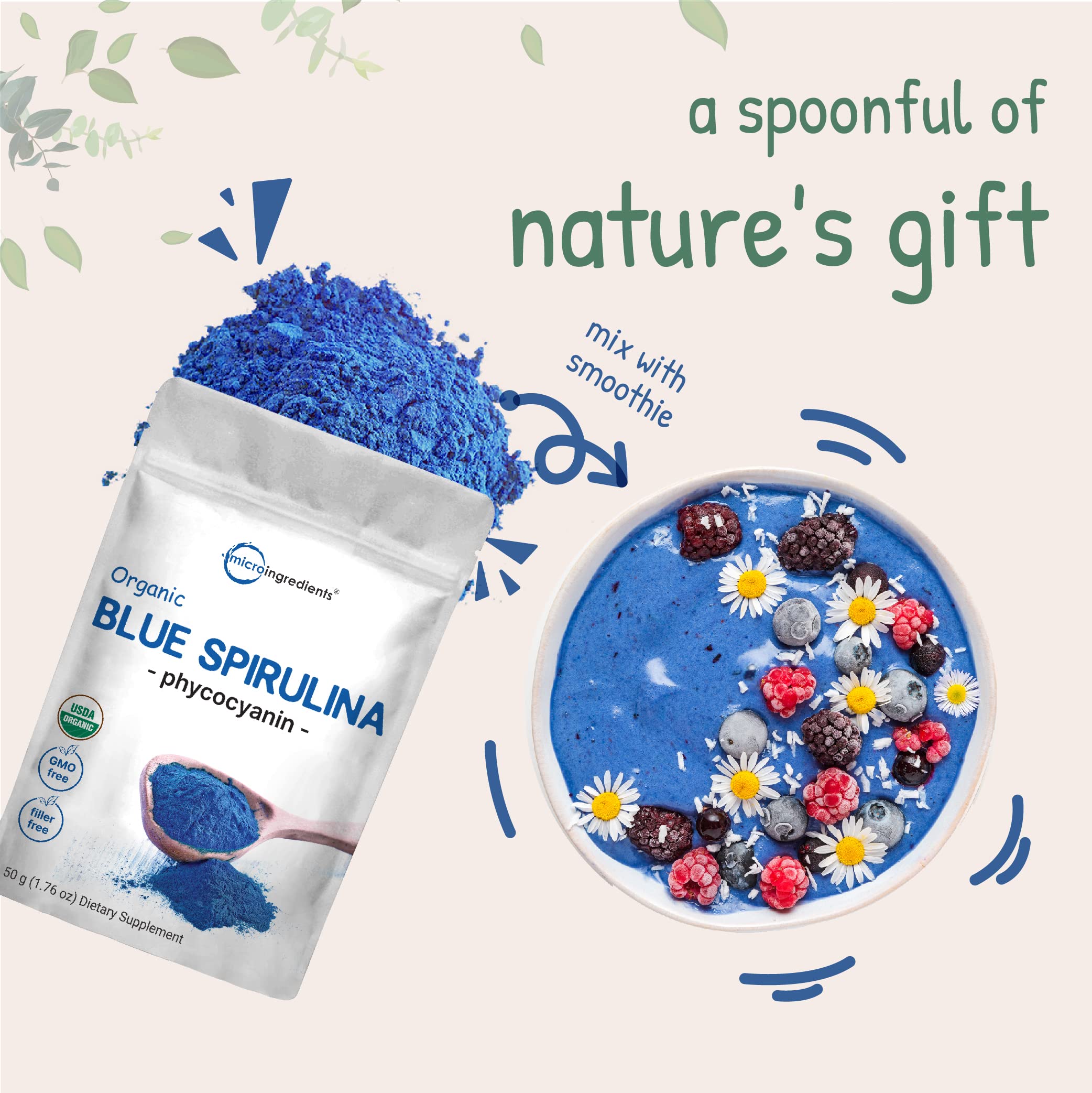 Foto 7 pulgar | Microingredientes de Espirulina Azul en Polvo 50 G (50 Porciones) - Venta Internacional