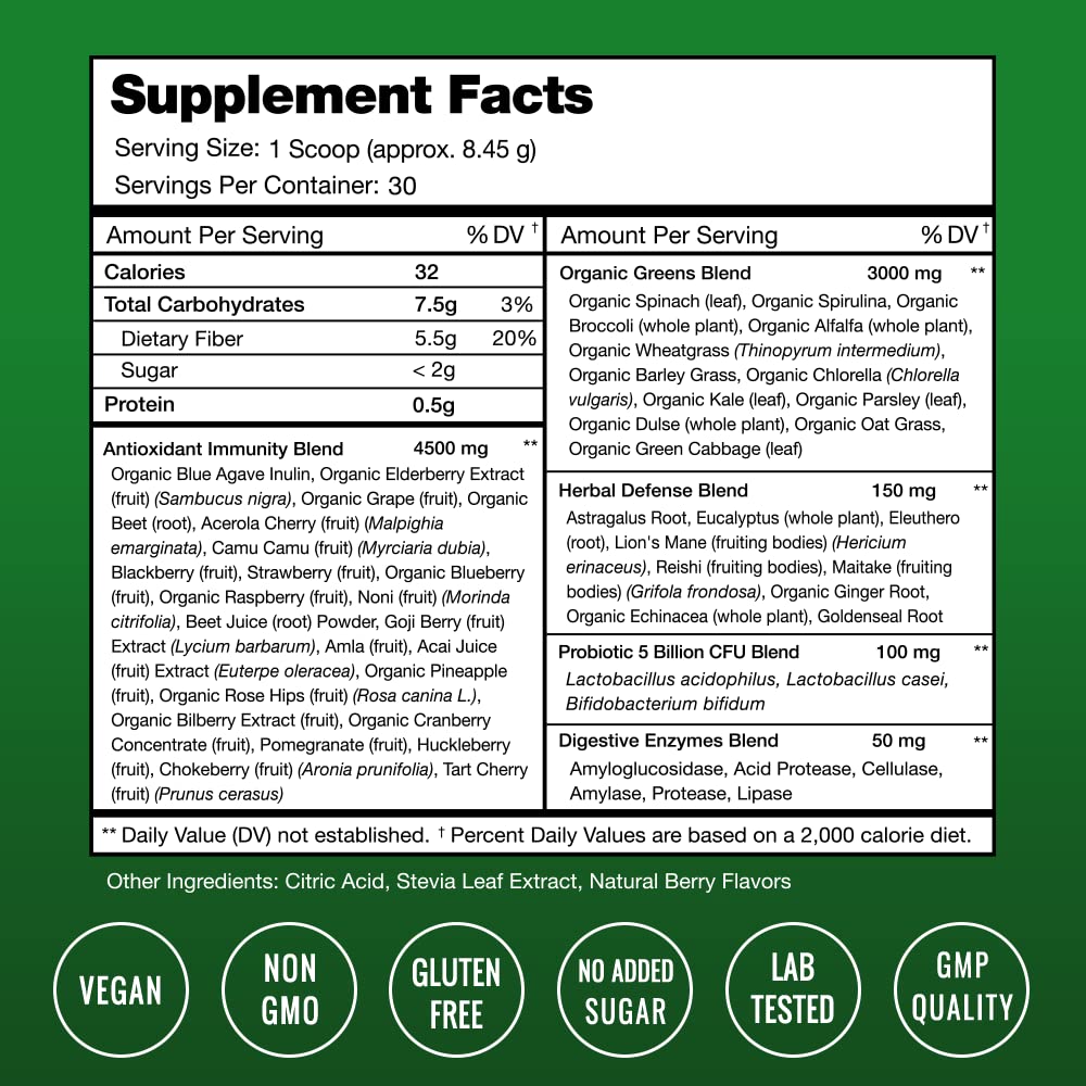 Foto 3 pulgar | Super Greens Powder Nutrachamps Antioxidante Premium 40+ Supe - Venta Internacional