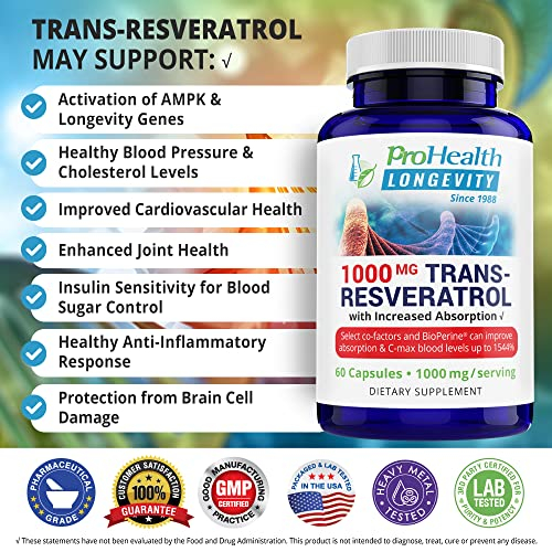 Foto 3 pulgar | Suplemento Prohealth Longevity Trans Resveratrol 1000 Mg - Venta Internacional.