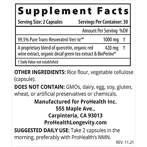 Foto 4 pulgar | Suplemento Prohealth Longevity Trans Resveratrol 1000 Mg - Venta Internacional.