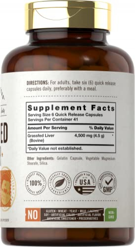 Foto 3 pulgar | Suplemento: Cápsulas De Hígado De Res Alimentadas Con Hierba, 4500 Mg, 250 Unidades - Venta Internacional.