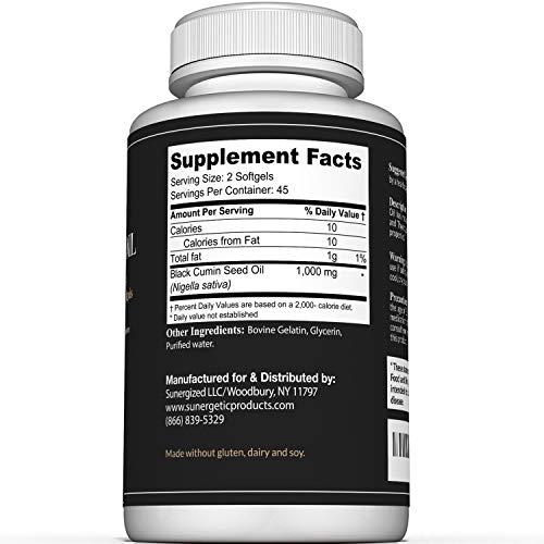 Foto 2 | Suplemento De Aceite De Semillas De Comino Negro Sunergetic De 1000 Mg 90 G - Venta Internacional