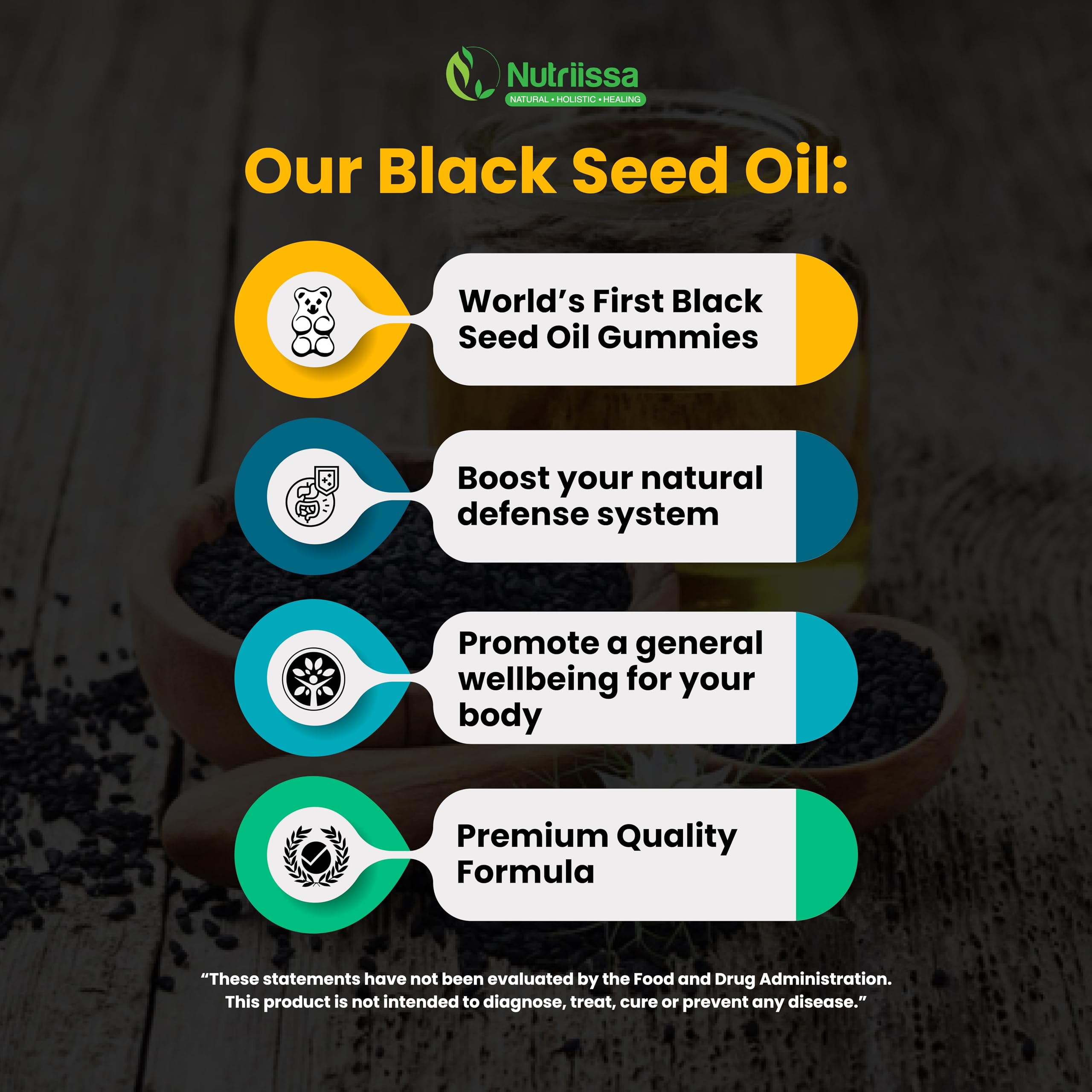 Foto 3 pulgar | Suplemento Nutriissa Organic Black Seed Oil Gummy 1050 Mg - Venta Internacional.