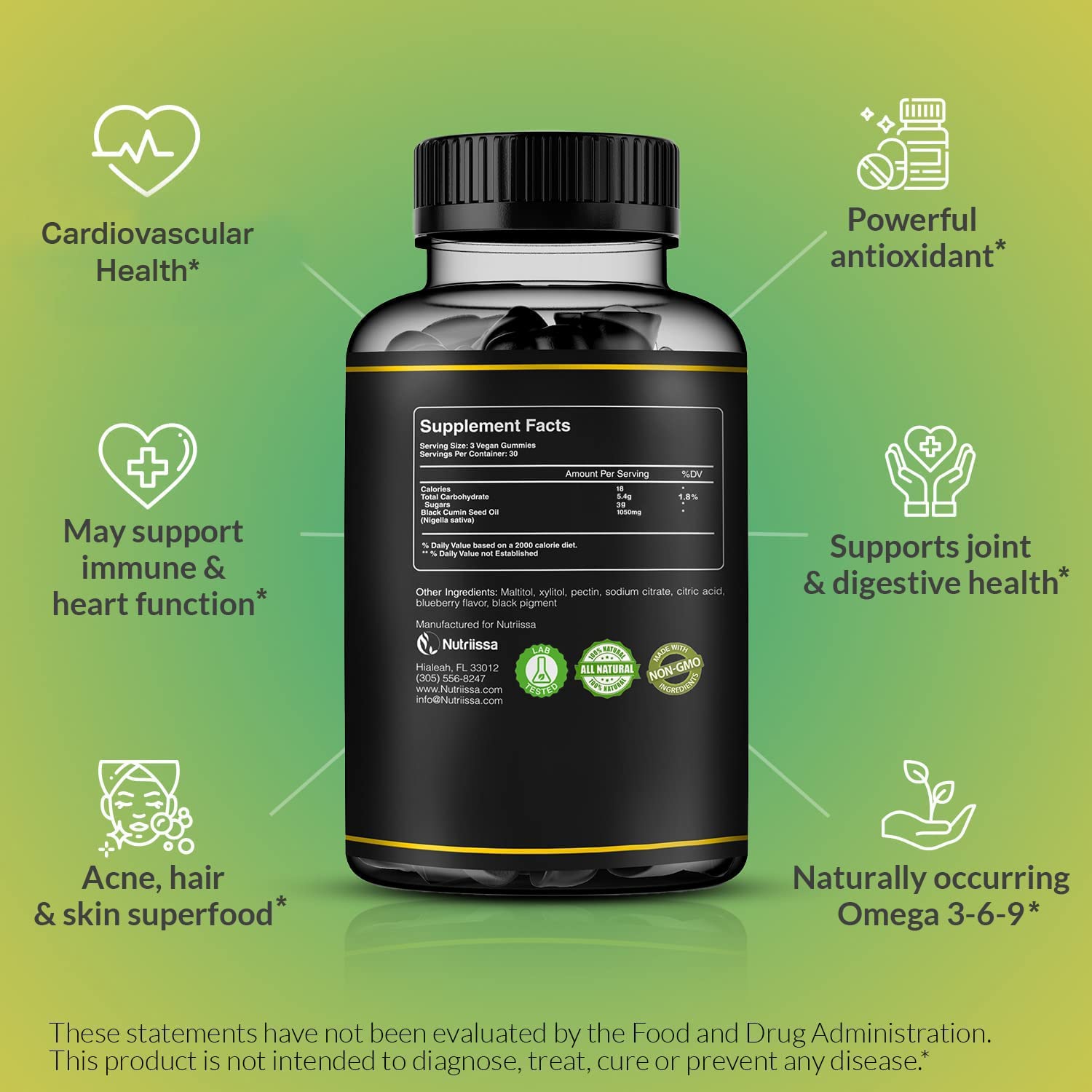 Foto 6 pulgar | Suplemento Nutriissa Organic Black Seed Oil Gummy 1050 Mg - Venta Internacional.