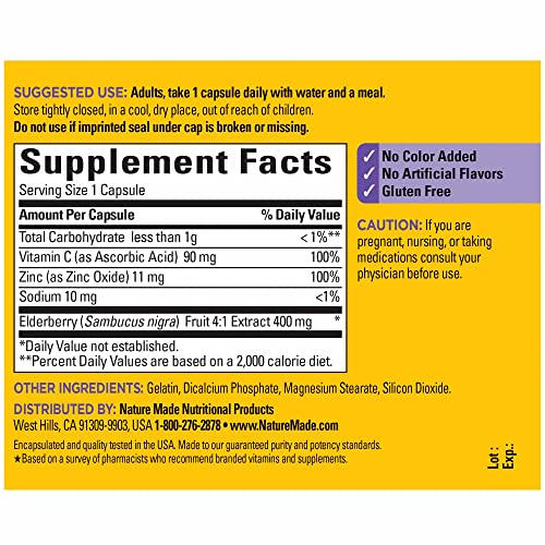 Foto 7 pulgar | Suplemento Dietético Nature Made Elderberry 400 Mg Con Vitamina C - Venta Internacional.