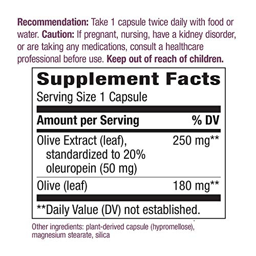 Foto 4 pulgar | Suplemento de Extracto de Hoja De Olivo Nature's Way 250 mg 60 Cápsulas - Venta Internacional